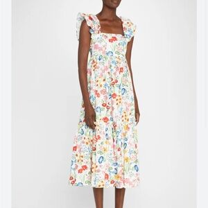 Cara Cara Darby White Floral Ruffled Flutter Sleeve Midi Dress Size Small